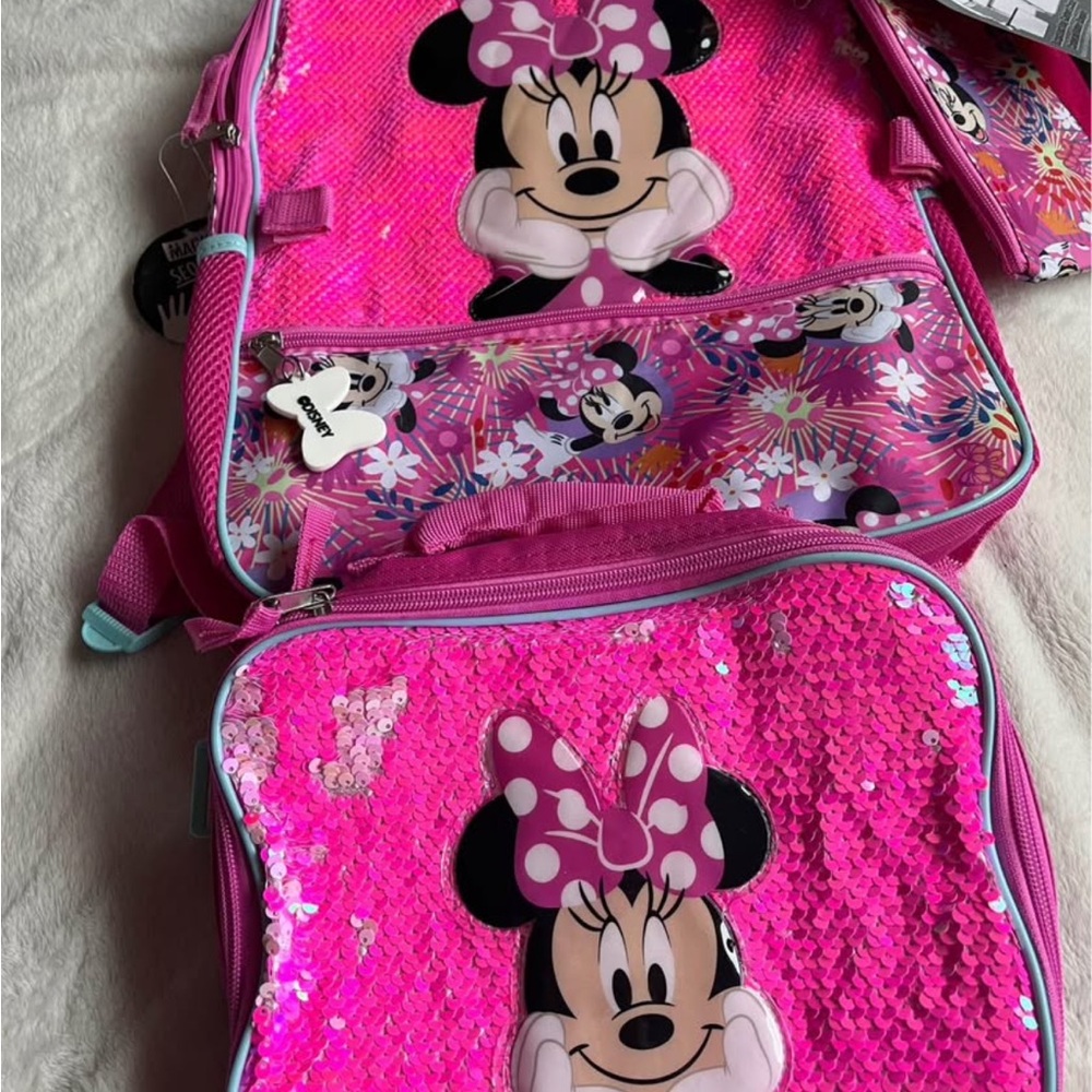 Pink and White Minnie Mouse Sequin Backpack
